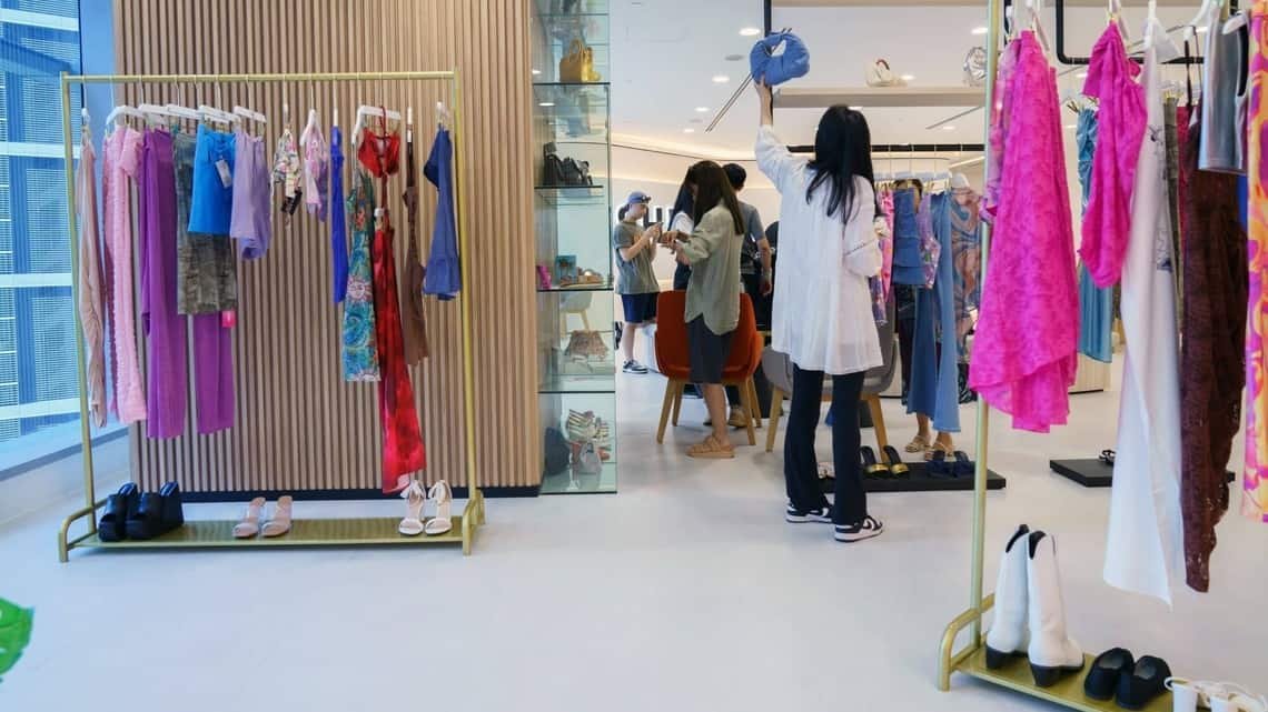 Clothes displayed at the Shein Group Ltd. headquarters in Singapore.