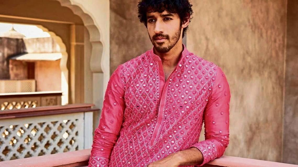 Why should pink be restricted to women’s wardrobes? Opt for this bright chanderi-silk kurta from Abhinav Mishra’s Dilbar collection that plays with mirror-work embroidery. Team it with a matching pyjama or churidar to go all out. Available on Abhinavmishraofficial.com;