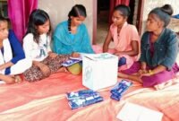 Kishori Samooh members during a discussion on a pad bank.