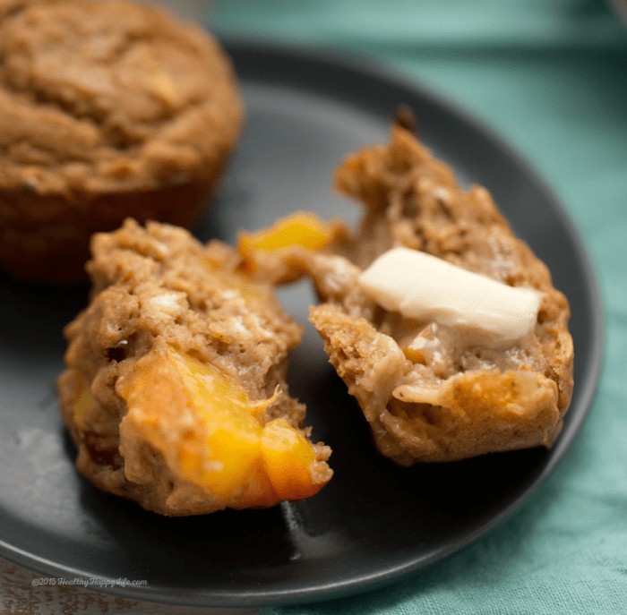 Peach candied ginger muffins