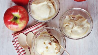 Baked apple and bourbon ice cream