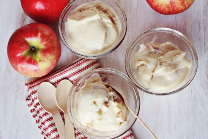 Baked apple and bourbon ice cream