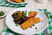 Roasted sweet potatoes black beans