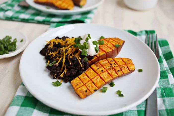 Roasted sweet potatoes black beans