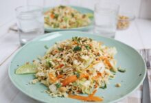 Warm cabbage noodle salad