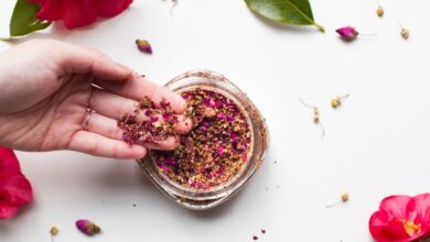 Make your own flower petal and walnut scrub