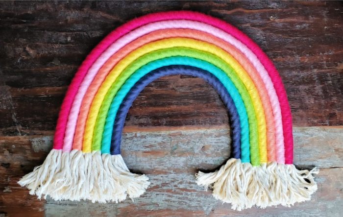 Kids ribbon rainbow wall hanging diy