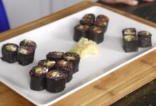 Smoky mushroom and black rice sushi