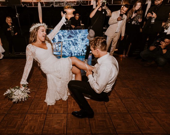 Our wedding bouquet garter toss