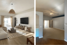 Holiday house living room before after