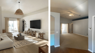 Holiday house living room before after