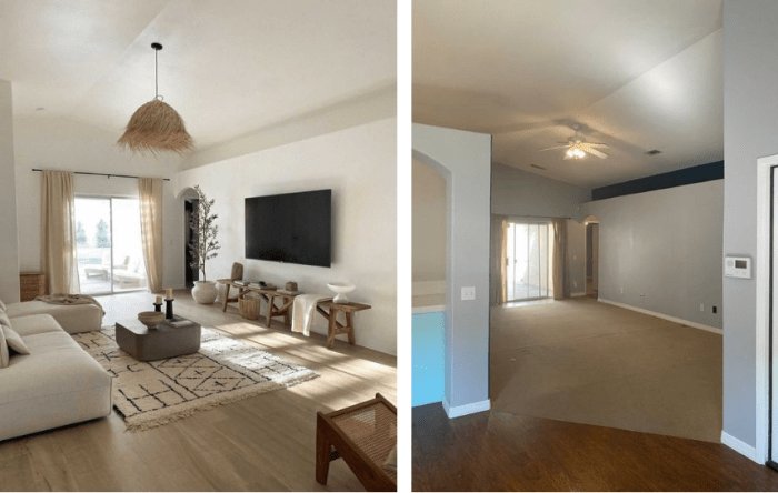 Holiday house living room before after