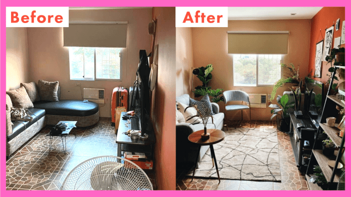70s pink living room makeover before after