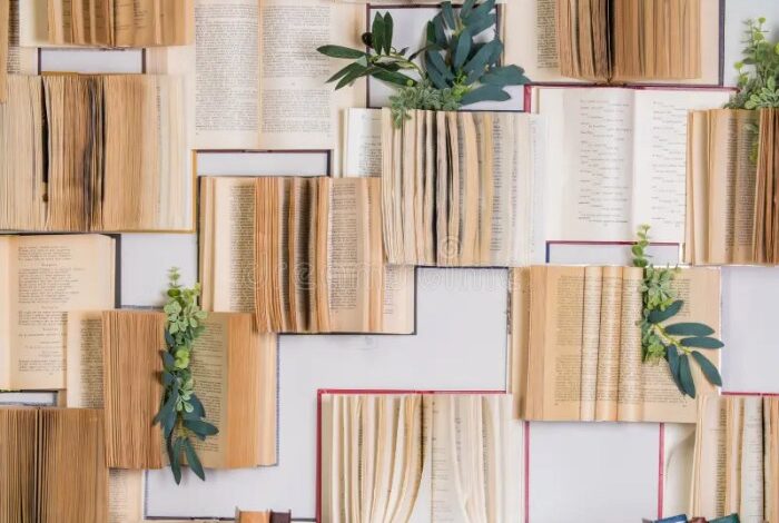 Open books accent wall