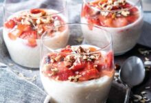 Rice pudding with roasted strawberries