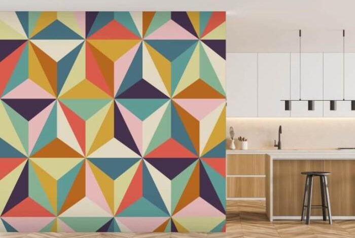 Geometric painted wallpaper diy