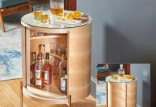 Build this vintage sign inspired liquor cabinet