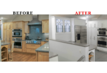 Pink and white kitchen makeover before after