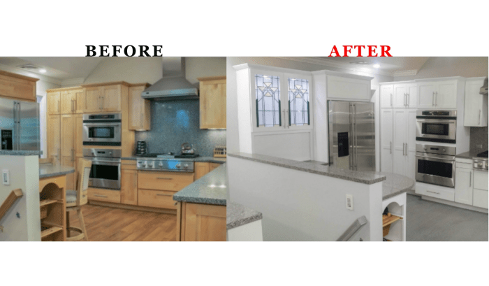 Pink and white kitchen makeover before after