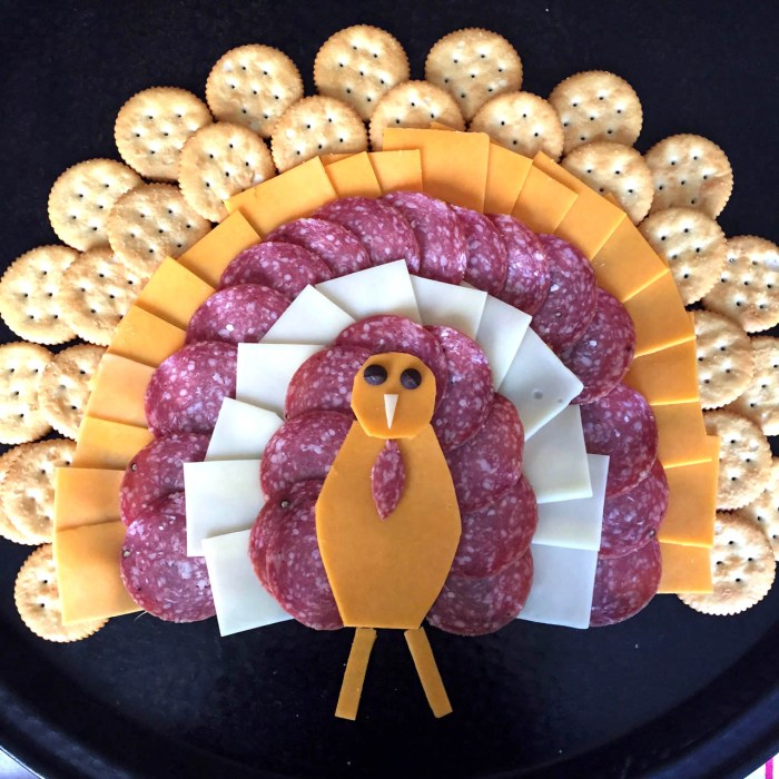 A turkey shaped cheese tray