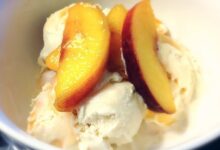 Peaches whiskey ice cream float