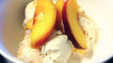 Peaches whiskey ice cream float