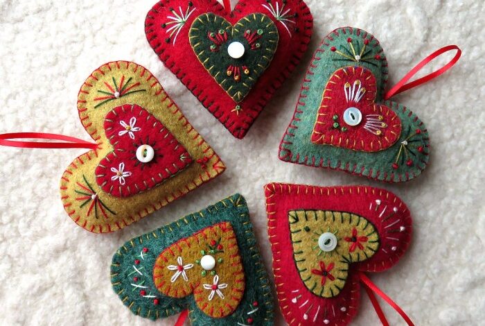 Embroidered felt wool ornament diy