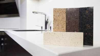 Concrete feather finish countertops