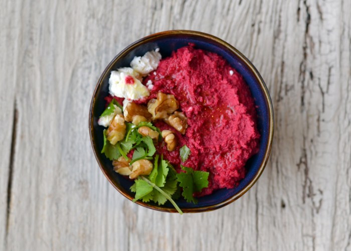 Beet and goat cheese hummus