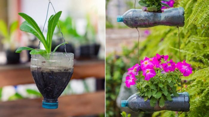 Hanging planter idea made with plastic fishbowls