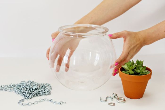 Hanging planter idea made with plastic fishbowls