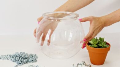 Hanging planter idea made with plastic fishbowls