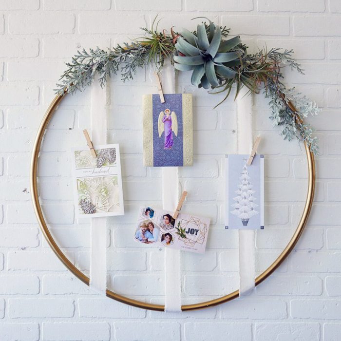 Vertical gold hoop photo display
