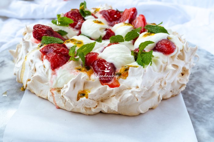 Pavlova rose water whipped cream