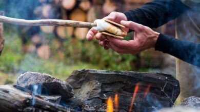 Backyard bonfire fancy smore table
